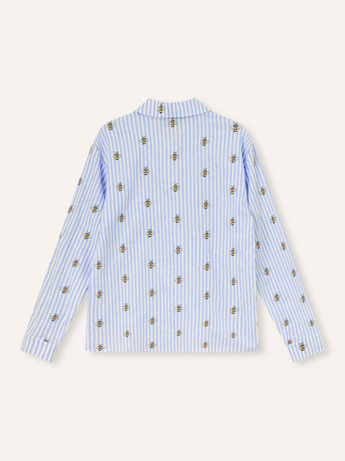 Helmstedt Aleta Shirt Longsleeve Shirts Blue Stripe w Bee Emb