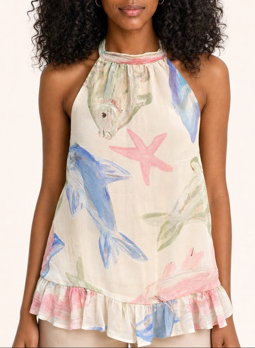 Helmstedt Flair Top Tops Pastel Fish Print